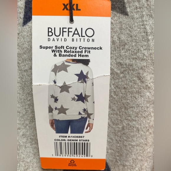 Buffalo David Bitton Women’s XXL Cozy Crewneck Sweatshirt Gray Star Print Banded - Picture 4 of 8